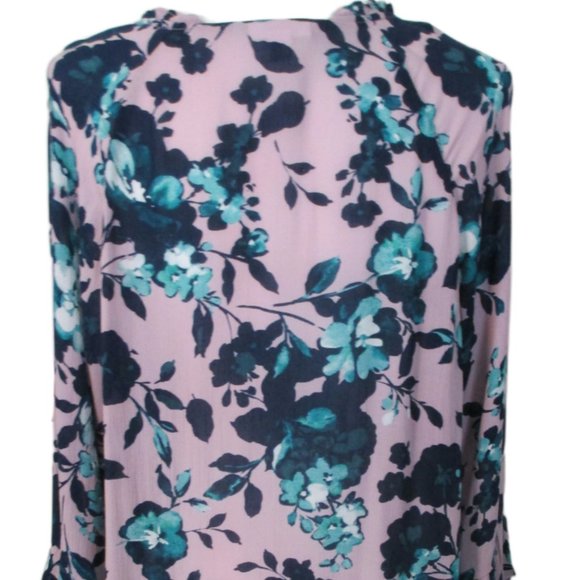 J. Jill Pink Floral Rayon Long Bell Sleeve Tie Neck Top Size L - Picture 7 of 12